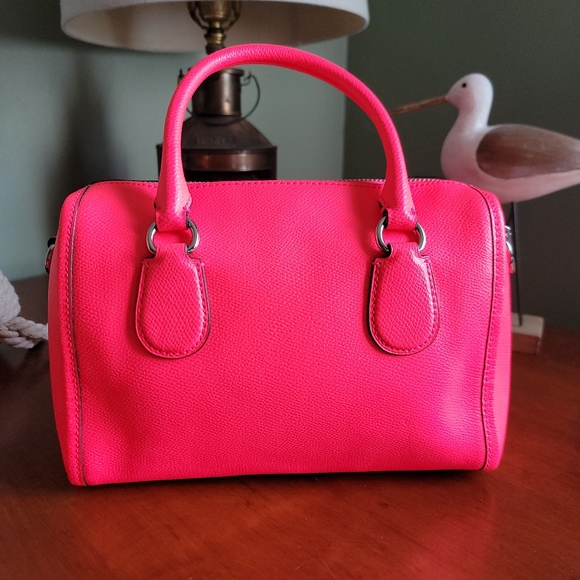 Coach Mini Bennet Satchel Neon Pink Crossgrain Leather 2-way Bag #F34697 - Picture 5 of 16